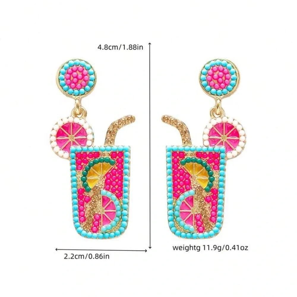 Colourful Summer Drink  Cocktail Earrings Pink Turquoise Blue Gold Tone Lemonade - Picture 7 of 7